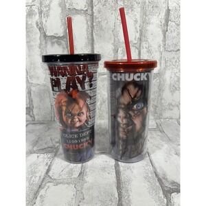 (2) Child's Play Chucky Wanna Play 20 oz Tumbler Collectible Horror Halloween
